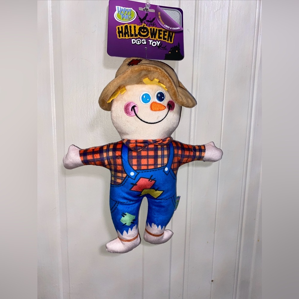 Happy Tails Halloween Spookywoof Cute 12'' Scarecrow  Squeaky Dog Toy